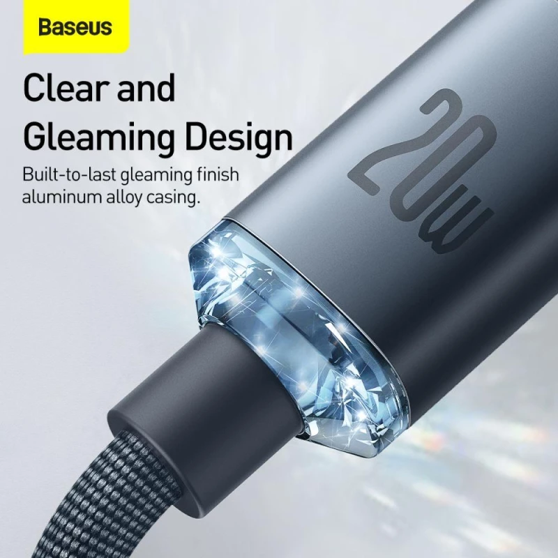 BASEUS CRYSTAL SHINE PD20W Καλώδιο Φόρτισης Συγχρονισμού TYPE-C σε LIGHTNING 2.0M - ΜΑΥΡΟ