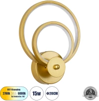 GloboStar® FREDDIE 61078 Φωτιστικό Τοίχου - Απλίκα Design LED CCT 15W 1800lm 300° AC 220-240V - Εναλλαγή Φωτισμού μέσω Διακόπτη On/Off All In One Ψυχρό 6000k+Φυσικό 4500k+Θερμό 2700k Μ20 x Π7.5 x Υ25cm - Χρυσό Βούρτσας