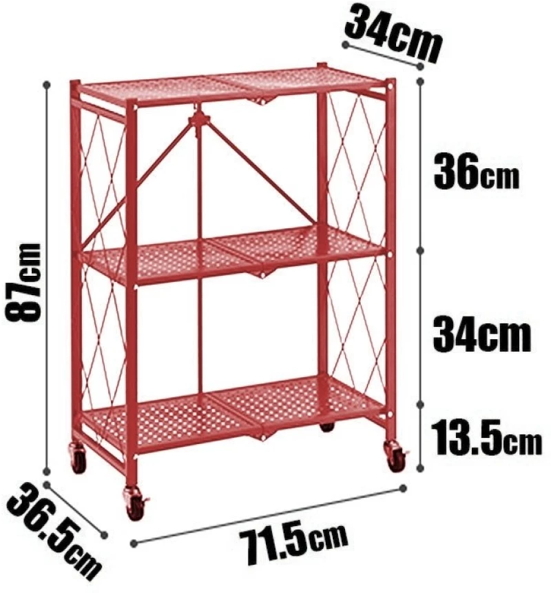 Ραφιέρα Μεταλλική με 3 Ράφια Κόκκινη 71.5x34x87cm