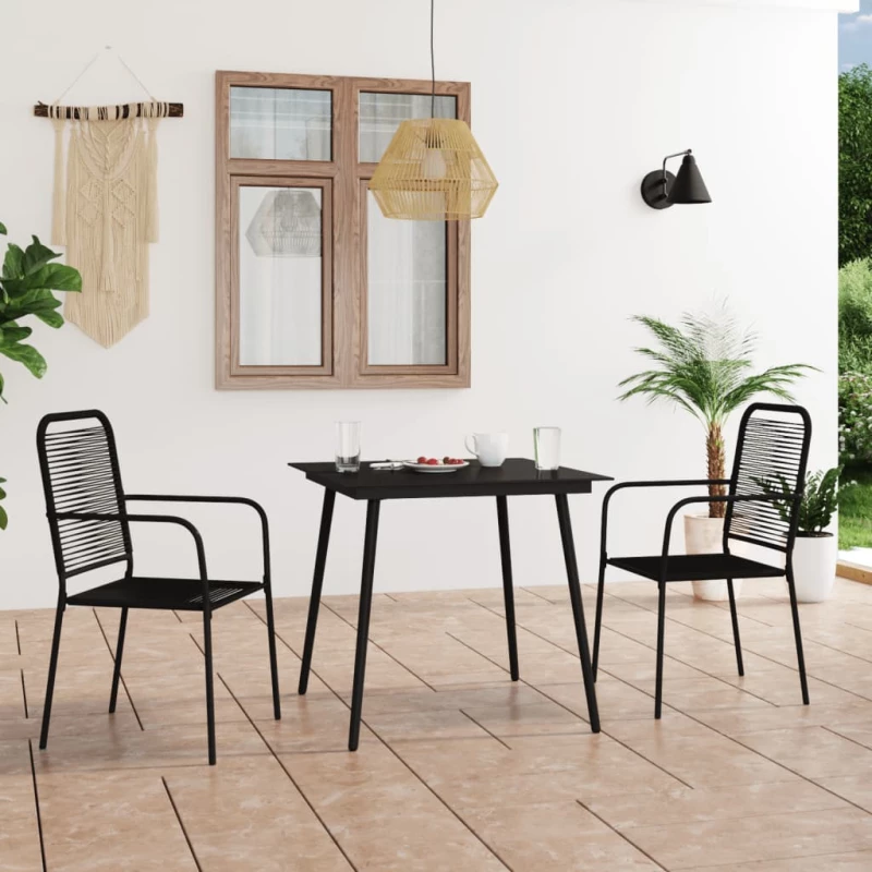 vidaXL Σετ Τραπεζαρίας Κήπου 3 τεμ. Μαύρο Ατσάλι & Βαμβακερό Σχοινί N/A Μαύρο