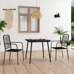 vidaXL Σετ Τραπεζαρίας Κήπου 3 τεμ. Μαύρο Ατσάλι & Βαμβακερό Σχοινί N/A Μαύρο