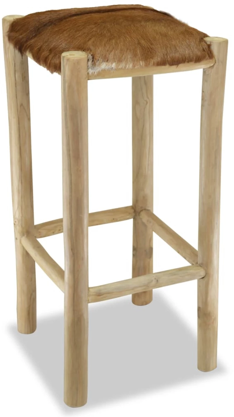 vidaXL Σκαμπό Μπαρ από Γνήσιο Δέρμα / Μασίφ Ξύλο Teak  Καφέ