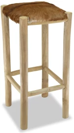 vidaXL Σκαμπό Μπαρ από Γνήσιο Δέρμα / Μασίφ Ξύλο Teak  Καφέ
