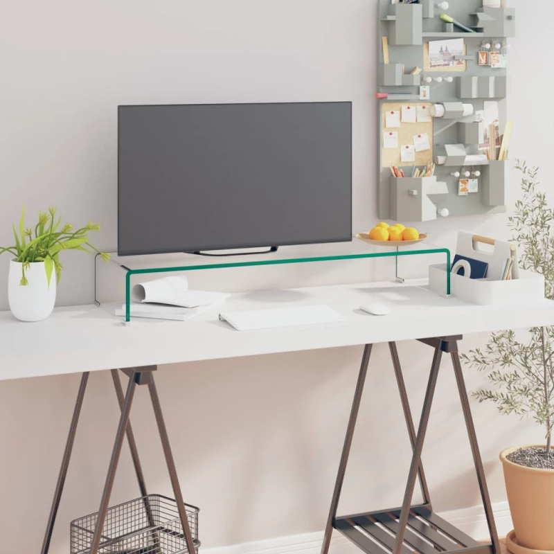 vidaXL Βάση Τηλεόρασης/Οθόνης Διάφανη 90 x 30 x 13 εκ. Γυάλινη 90 x 30 x 13 cm Διαφανές