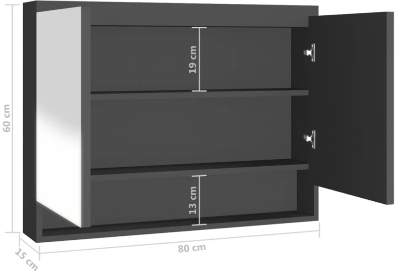vidaXL Ντουλάπι Μπάνιου με Καθρέφτη Ανθρακί 80 x 15 x 60 εκ. από MDF N/A Ανθρακί
