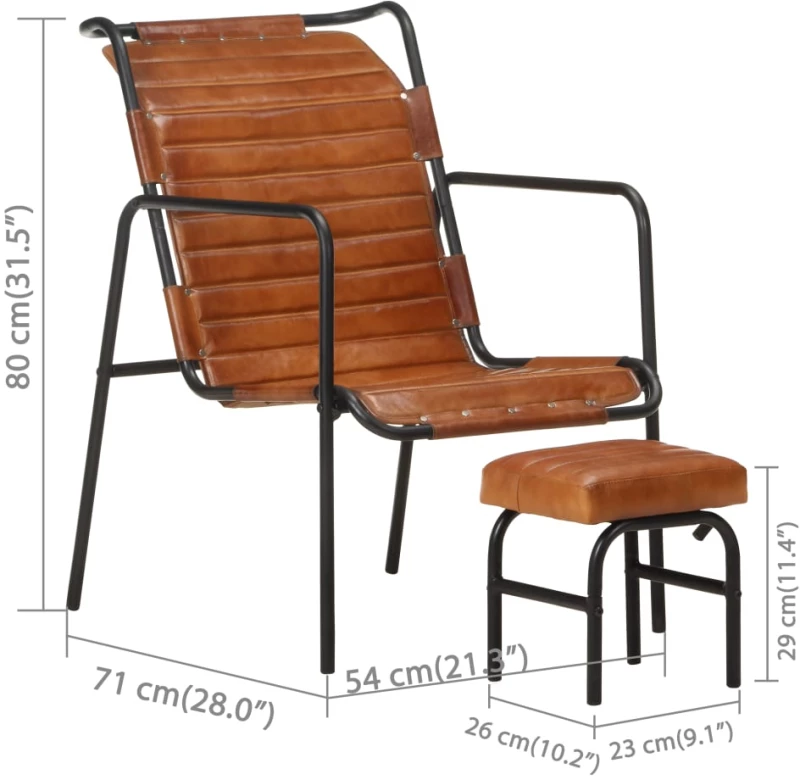 vidaXL Πολυθρόνα Relax Καφέ από Γνήσιο Δέρμα Με Υποπόδιο  Καφέ