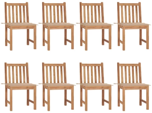 vidaXL Καρέκλες Κήπου 8 τεμάχια από Μασίφ Ξύλο Teak με Μαξιλάρια N/A Μπεζ