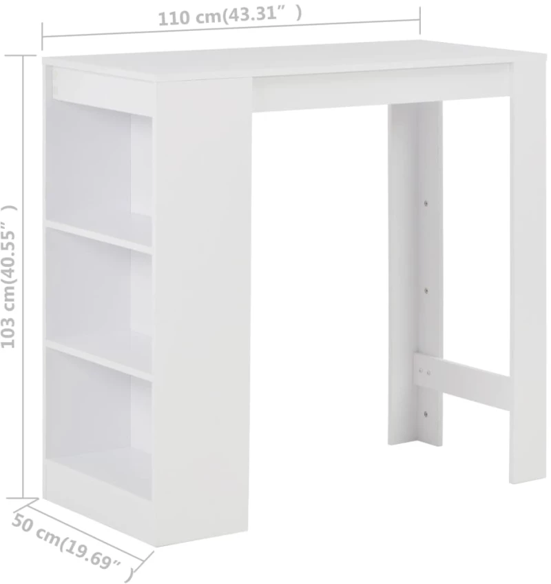 vidaXL Τραπέζι Μπαρ με Ράφια Λευκό 110 x 50 x 103 εκ. N/A Λευκό