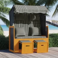 vidaXL Ξαπλώστρα Strandkorb Μαύρο/Γκρι Συνθ. Ρατάν/Ξύλο με Μαξιλάρια N/A Μαύρο
