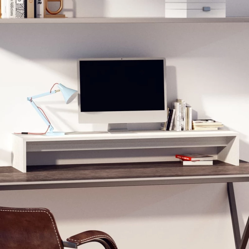 vidaXL Βάση Οθόνης Λευκή 100 x 27 x 15 εκ. από Μασίφ Ξύλο Πεύκου N/A Λευκό