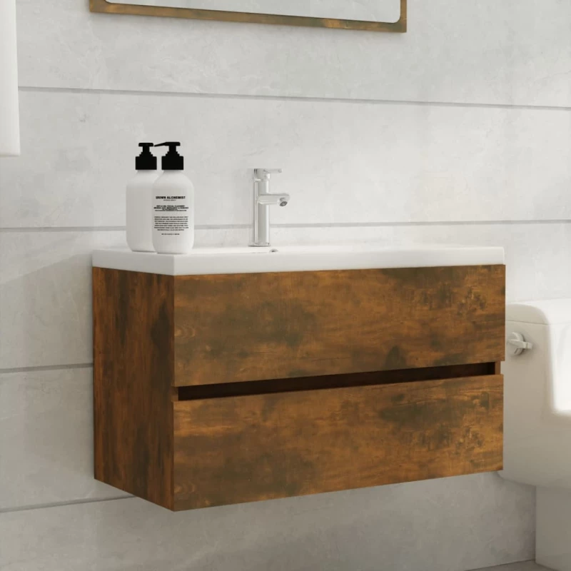 vidaXL Ντουλάπι Νιπτήρα Καπνιστή Δρυς 80x38,5x45 εκ. Επεξεργ. Ξύλο N/A Καφέ