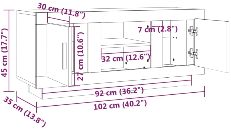 vidaXL Έπιπλο Τηλεόρασης Λευκό 102 x 35 x 45 εκ. Επεξεργασμένο Ξύλο N/A Λευκό