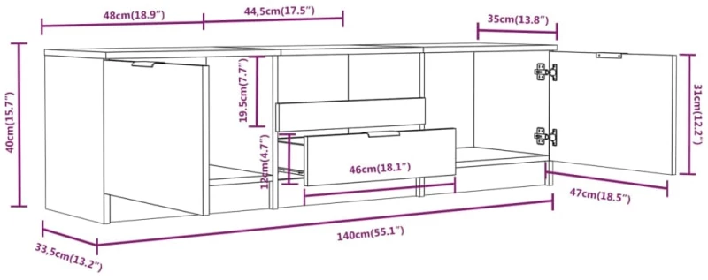vidaXL Έπιπλο Τηλεόρασης Λευκό 140x35x40 εκ. από Επεξεργασμένο Ξύλο N/A Λευκό