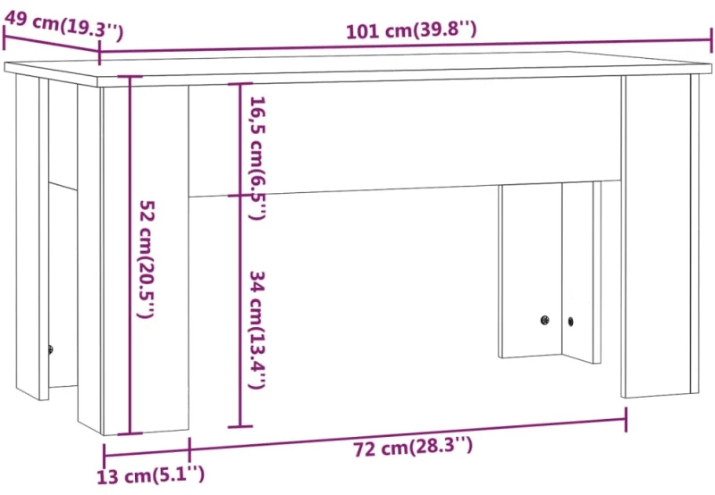 vidaXL Τραπεζάκι Σαλονιού Λευκό 101 x 49 x 52 εκ. Επεξεργασμένο Ξύλο N/A Λευκό