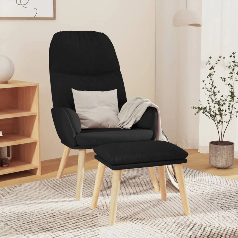 vidaXL Πολυθρόνα Relax Μαύρη Υφασμάτινη με Σκαμπό  Μαύρο