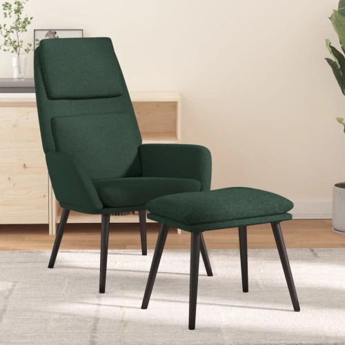vidaXL Πολυθρόνα Relax Σκούρο Πράσινο Υφασμάτινη με Σκαμπό  Πράσινο