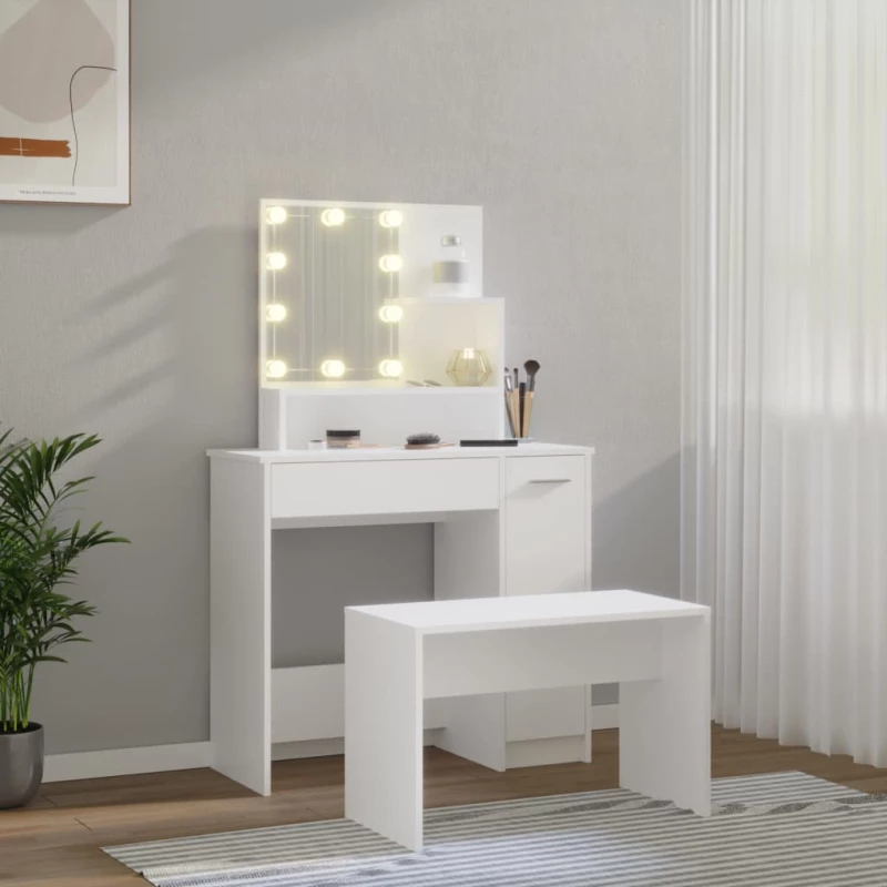 vidaXL Μπουντουάρ Σετ με LED Λευκό από Επεξεργασμένο Ξύλο 86.5 x 35 x 136 cm Λευκό