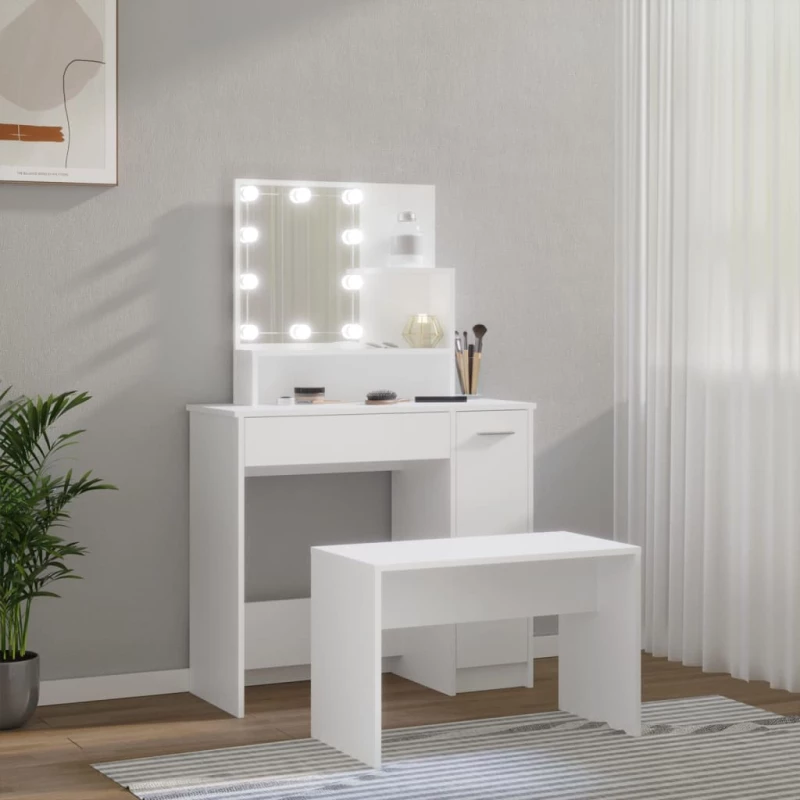 vidaXL Μπουντουάρ Σετ με LED Λευκό από Επεξεργασμένο Ξύλο 86.5 x 35 x 136 cm Λευκό