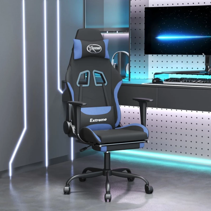 vidaXL Καρέκλα Gaming Μαύρη/Μπλε Ύφασμα με Υποπόδιο  Μαύρο