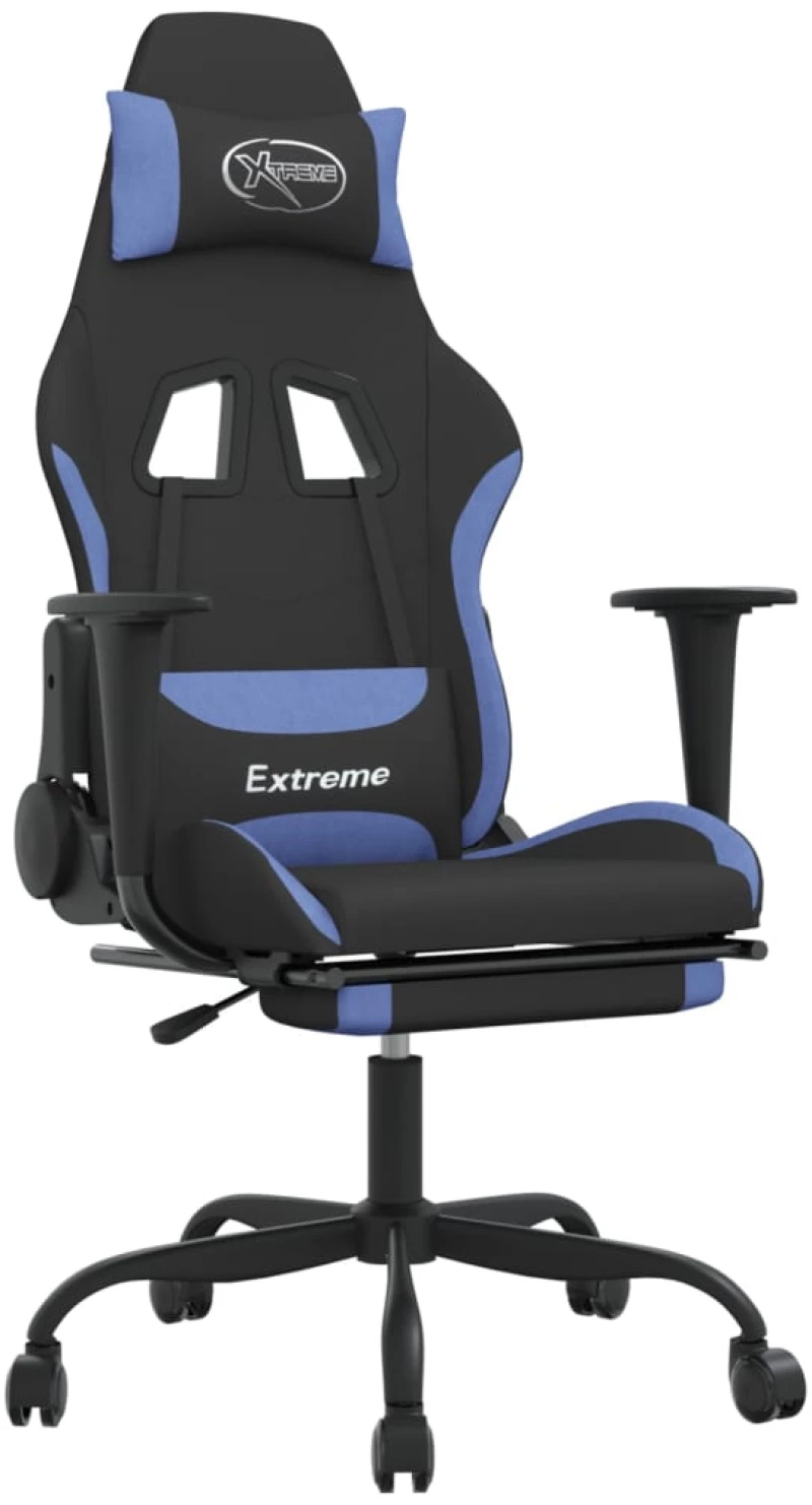 vidaXL Καρέκλα Gaming Μαύρη/Μπλε Ύφασμα με Υποπόδιο  Μαύρο