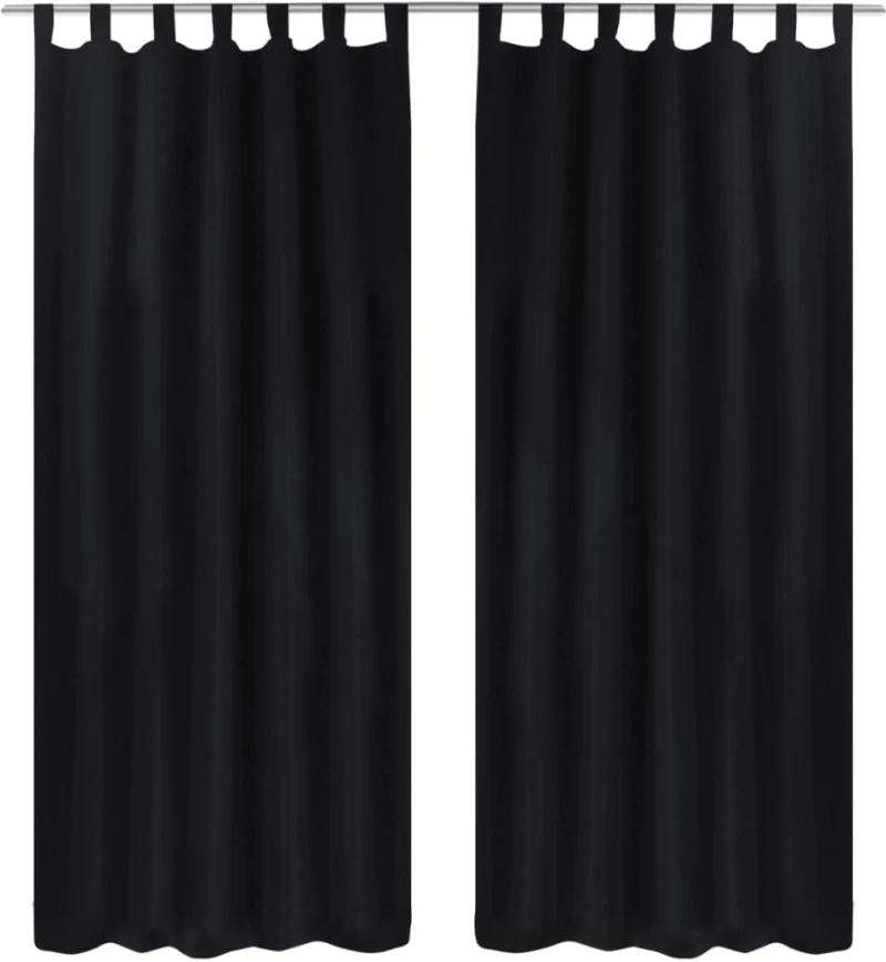 Κουρτίνες με Θηλιές 2 τεμ. Μαύρες 140 x 225 εκ. από Microsatin 225 cm Μαύρο