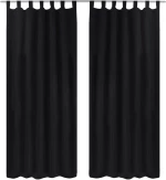 Κουρτίνες με Θηλιές 2 τεμ. Μαύρες 140 x 225 εκ. από Microsatin 225 cm Μαύρο