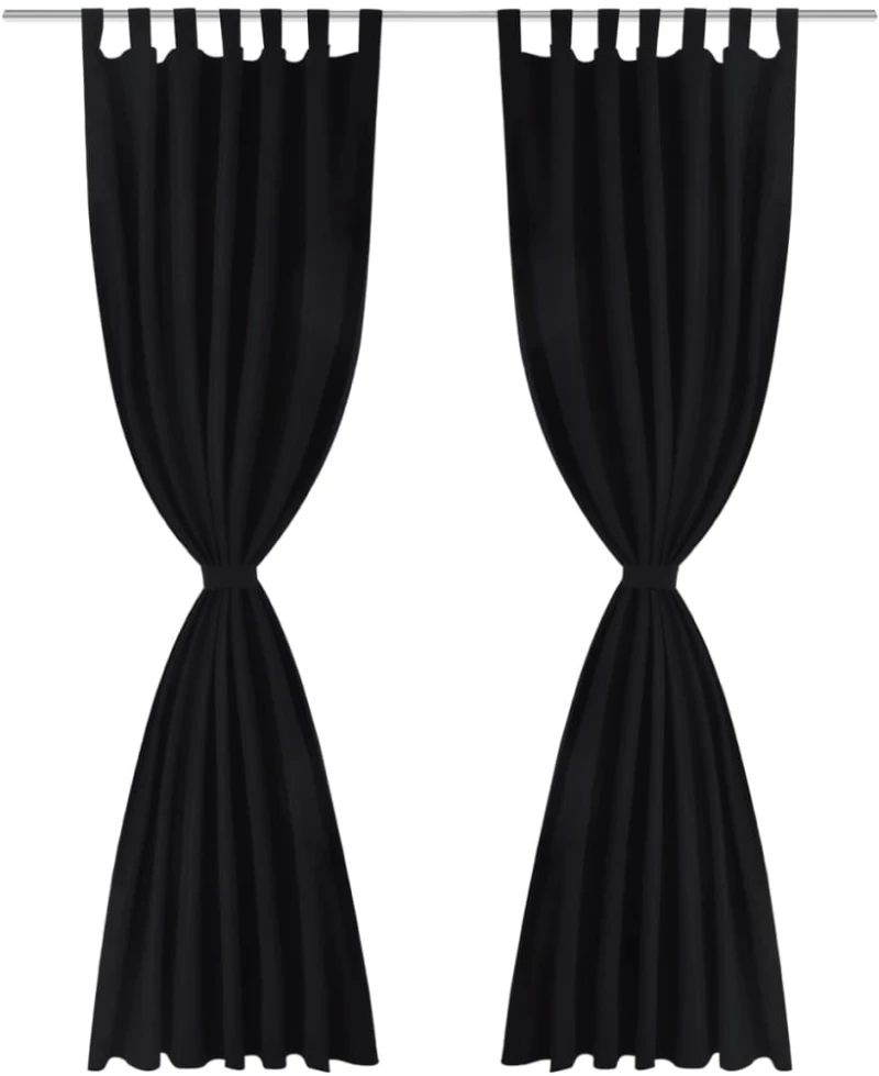 Κουρτίνες με Θηλιές 2 τεμ. Μαύρες 140 x 225 εκ. από Microsatin 225 cm Μαύρο