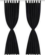 Κουρτίνες με Θηλιές 2 τεμ. Μαύρες 140 x 225 εκ. από Microsatin 225 cm Μαύρο