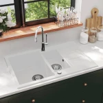 vidaXL Νεροχύτης με Διπλή Γούρνα Λευκός Γρανιτένιος N/A Λευκό