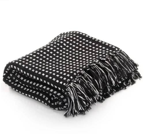 vidaXL Ριχτάρι Καρό Μαύρο 220 x 250 εκ. Βαμβακερό 220 x 250 cm Μαύρο