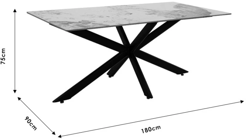 Τραπέζι Bethan pakoworld sintered stone λευκό μαρμάρου-μαύρο 180x90x75εκ
