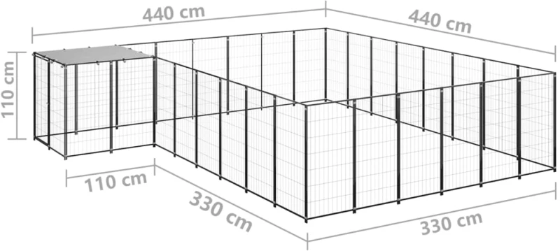 vidaXL Σπιτάκι Σκύλου Μαύρο 15,73 μ² Ατσάλινο 15.73 m² Μαύρο