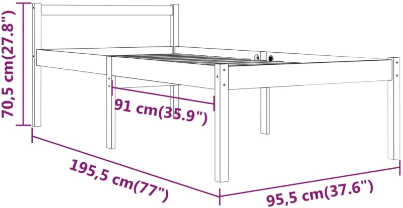 vidaXL Πλαίσιο Κρεβατιού Λευκό 90x190 εκ. Μασίφ Ξύλο Πεύκου 3FT Single 3FT Single Λευκό