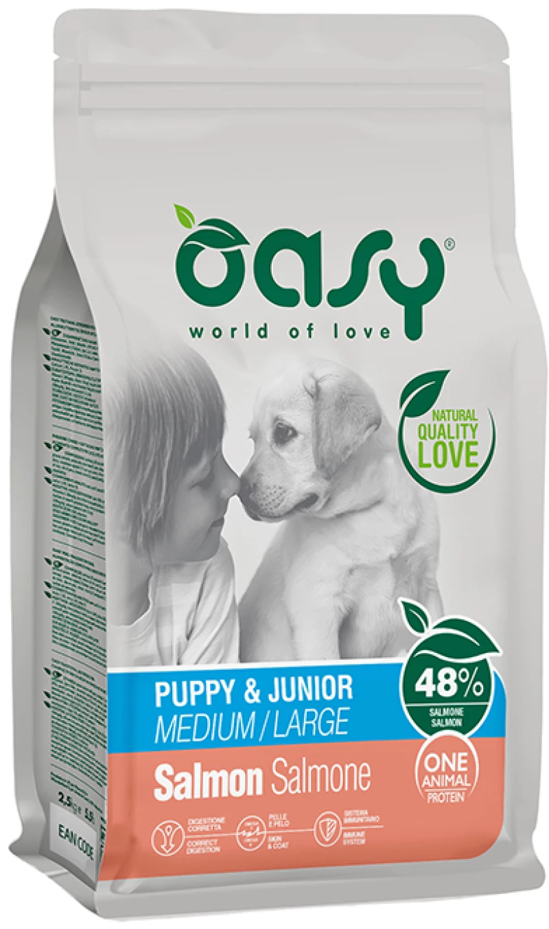 Oasy Dry Dog One Animal Protein Puppy & Junior Medium-Large Salmon 12kg