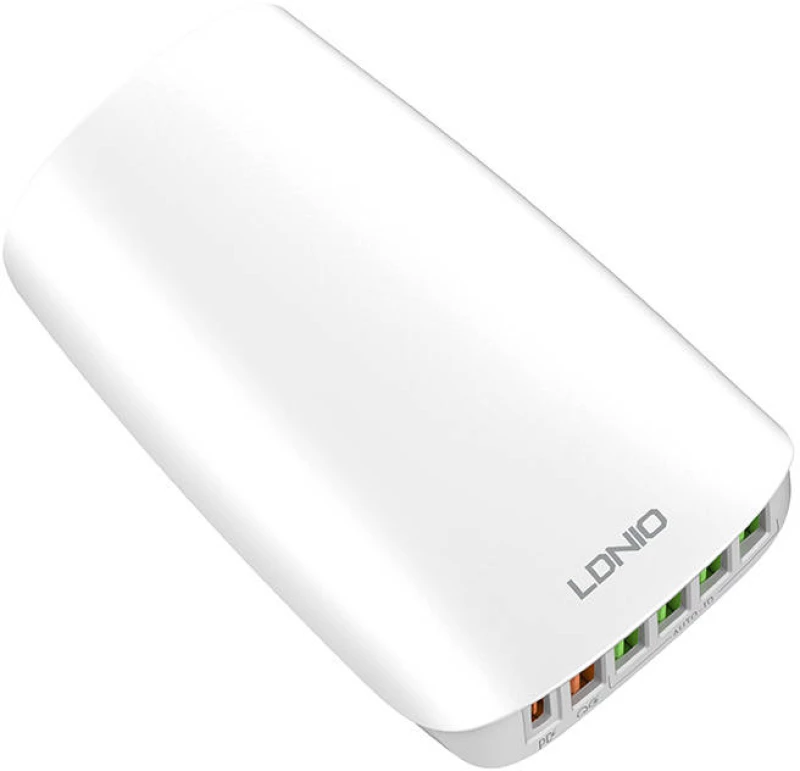 Ldnio Φορτιστής με 5 Θύρες USB-A και 1 USB-C 65W Λευκός A6573C - Λευκό