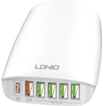 Ldnio Φορτιστής με 5 Θύρες USB-A και 1 USB-C 65W Λευκός A6573C - Λευκό