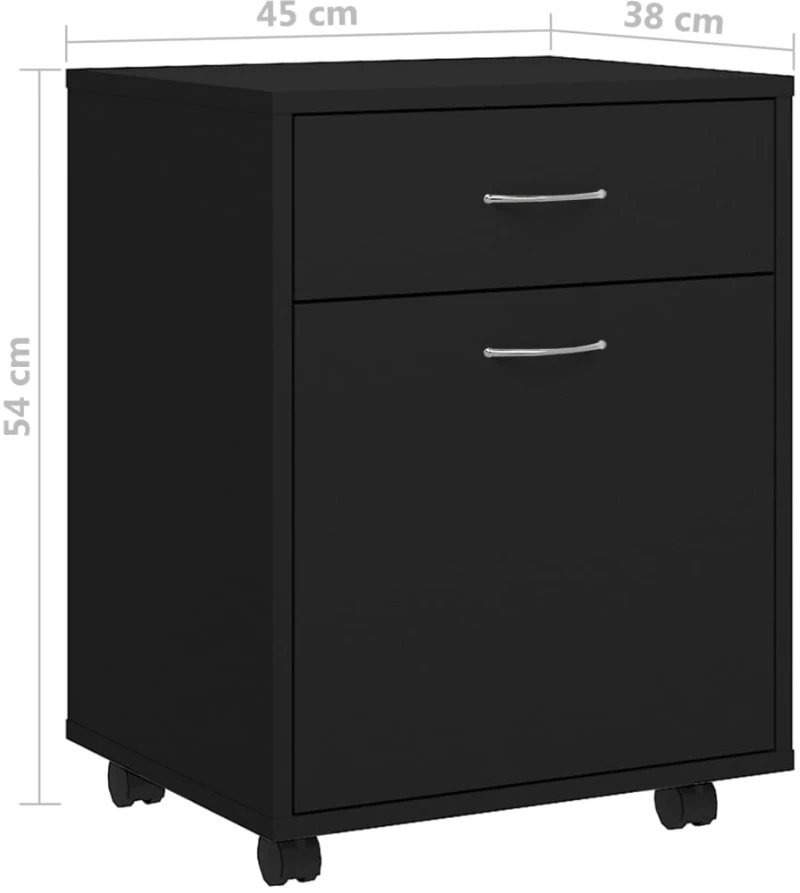 vidaXL Ντουλάπι Τροχηλάτο Μαύρο 45 x 38 x 54 εκ. από Μοριοσανίδα N/A Μαύρο