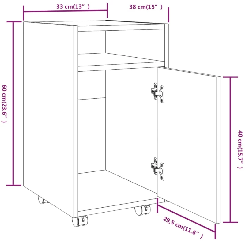 vidaXL Ντουλάπι με Ροδάκια Καφέ Δρυς 33x38x60 εκ. Επεξεργασμένο ξύλο N/A Καφέ