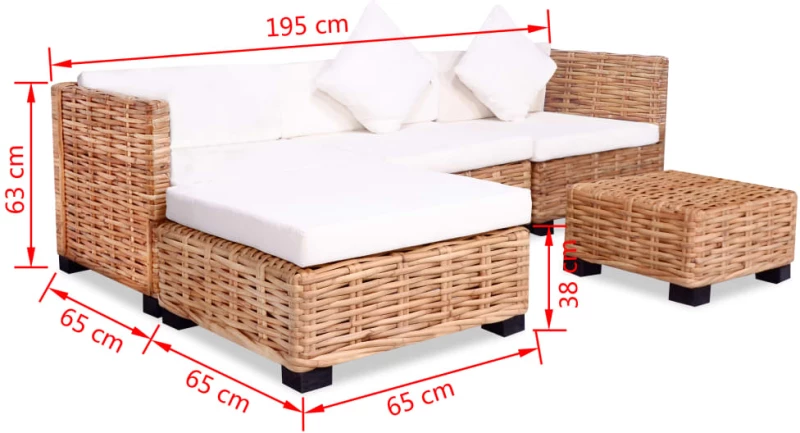 vidaXL Σετ Καναπέ 14 Τεμαχίων από Γνήσιο Ρατάν N/A Καφέ