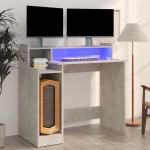 vidaXL Γραφείο με LED Γκρι Σκυρόδεματος 97x45x90 εκ. Επεξεργ. Ξύλο N/A Γκρι