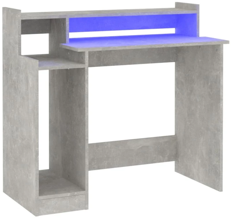 vidaXL Γραφείο με LED Γκρι Σκυρόδεματος 97x45x90 εκ. Επεξεργ. Ξύλο N/A Γκρι