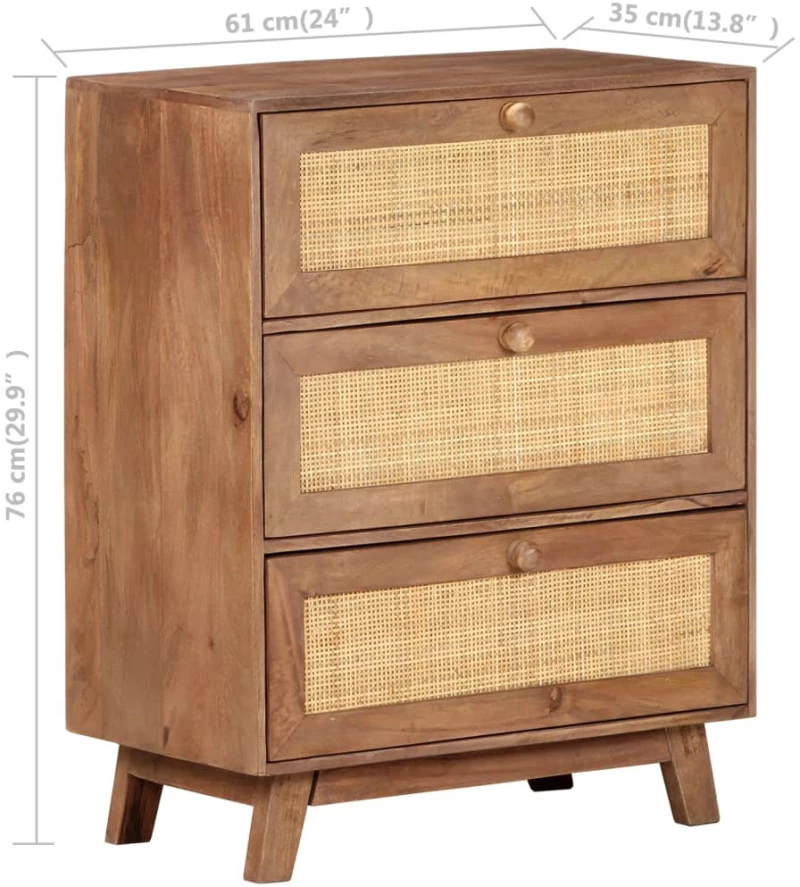 vidaXL Ντουλάπι 61 x 35 x 76 εκ. από Μασίφ Ξύλο Μάνγκο  Καφέ