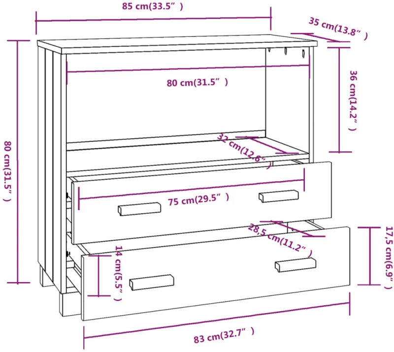 vidaXL Ντουλάπι Λευκό 85 x 35 x 80 εκ. από Μασίφ Ξύλο Πεύκου N/A Λευκό