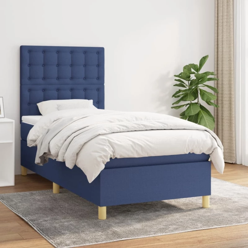 vidaXL Κρεβάτι Boxspring με Στρώμα Μπλε 90x190 εκ.Υφασμάτινο 90 x 190 cm Μπλε