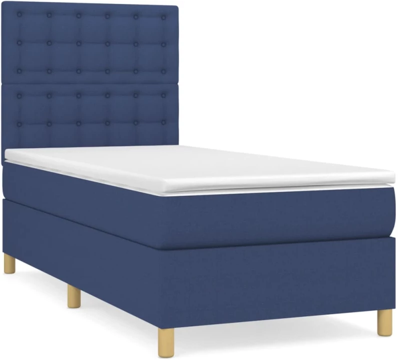 vidaXL Κρεβάτι Boxspring με Στρώμα Μπλε 90x190 εκ.Υφασμάτινο 90 x 190 cm Μπλε