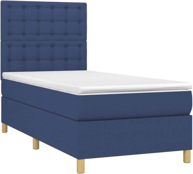 vidaXL Κρεβάτι Boxspring με Στρώμα Μπλε 90x190 εκ.Υφασμάτινο 90 x 190 cm Μπλε