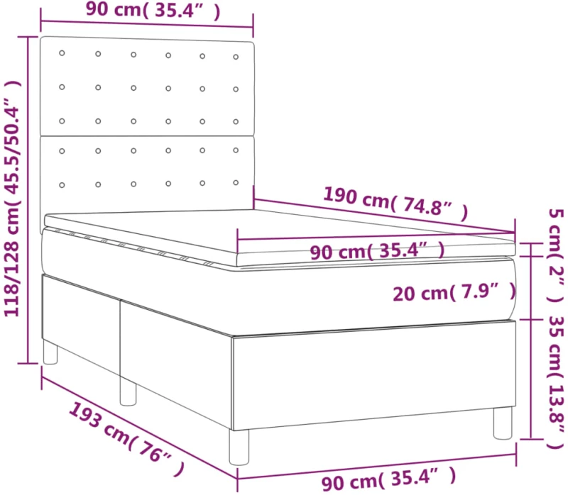 vidaXL Κρεβάτι Boxspring με Στρώμα Μπλε 90x190 εκ.Υφασμάτινο 90 x 190 cm Μπλε