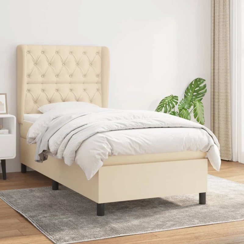 vidaXL Κρεβάτι Boxspring με Στρώμα Κρεμ 80 x 200 εκ. Υφασμάτινο 80 x 200 cm Κρεμ