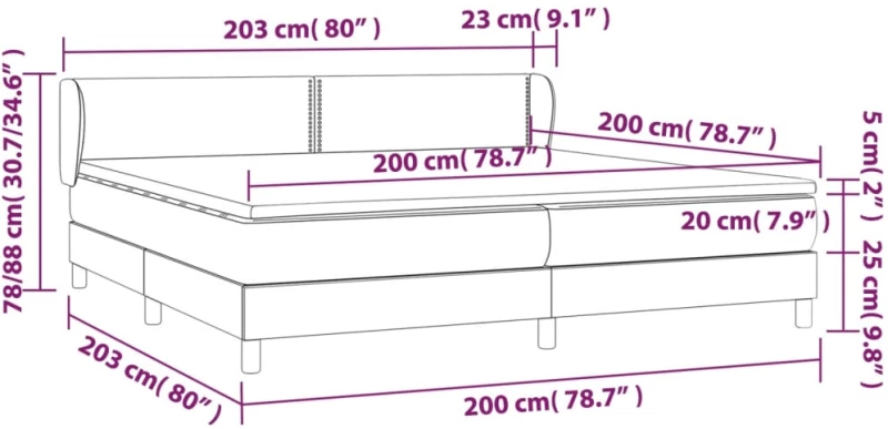 vidaXL Κρεβάτι Boxspring με Στρώμα Μπλε 200x200 εκ. Υφασμάτινο 200 x 200 cm Μπλε