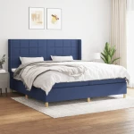 vidaXL Κρεβάτι Boxspring με Στρώμα Μπλε 200x200 εκ. Υφασμάτινο 200 x 200 cm Μπλε